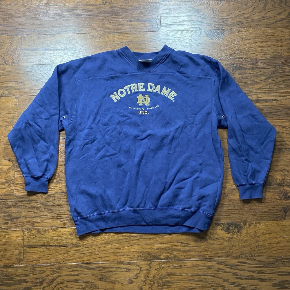 Lee Sport Notre Dame Fighting Irish Navy Blue Embroidered V-Neck Sweatshirt XL